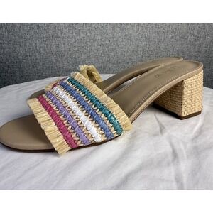 J. Crew Woven Rainbow Raffia Mule Heels 2in Heel Size 8